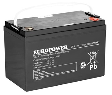 AKUMULATOR BATERIA AGM VRLA BEZOBSŁUGOWY EUROPOWER EPS 12 V 100 Ah EPS100