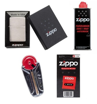 Zippo Brushed Chrome Benzyna Knot Kamienie