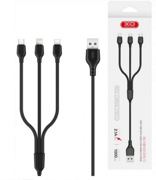 KABEL NYLONOWY 3w1 DO IPHONE / MICRO USB / TYP-C