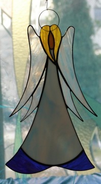 Anioł witrażowy Tiffany pro, duży, bladoniebieski