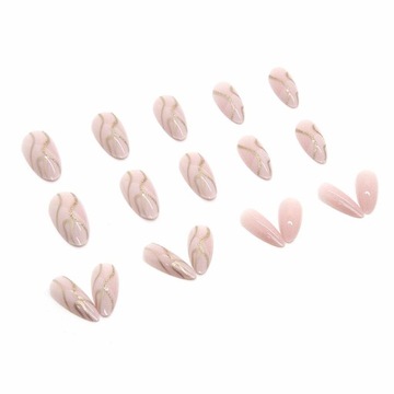 НАКЛАДКИ ДЛЯ ИСКУССТВЕННЫХ НОГТЕЙ ЗОЛОТЫЕ УЗОРЫ НЮДОВЫЙ ВИХРЬ 24 ШТ.