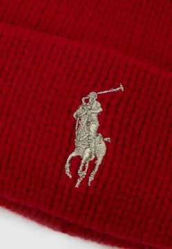 Wełniana czapka zimowa damska POLO RALPH LAUREN czerwona z logo