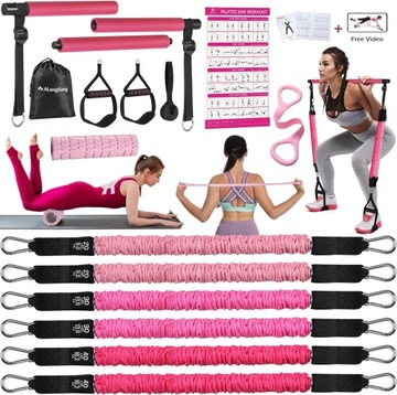 Zestaw do ćwiczenia fitnessu 6 taśm oporowych pilates różowy ALongSong