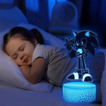 Lampka nocna LED 3D SONIC hologram 2xpanele ŚWIATŁO LED DEKORACJA USB PILOT