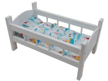 ŁÓŻECZKO DREWNIANE BIAŁE dla lalek + POŚCIEL