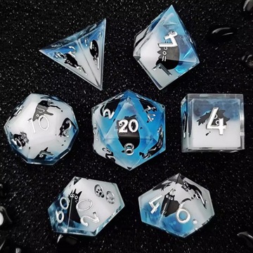 NIEBIAŃSKIE KOTKI ZESTAW 7 EPOKSYDOWYCH KOŚCI RPG