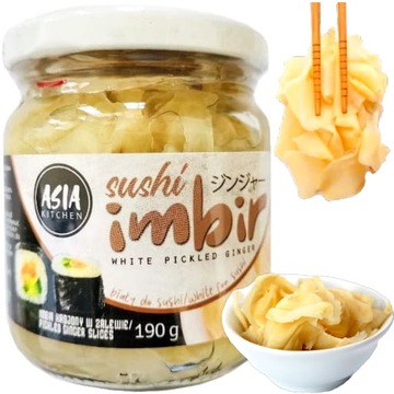 Imbir Marynowany Biały Do Sushi Naturalny Bez Barwników 190g ASIA KITCHEN