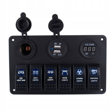 GNIAZDO ZAPALNICZKI USB PANEL PRZEŁĄCZNIKÓW 12V LED DO ŁODZI SAMOCHODOWEJ