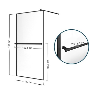 ДУШЕВАЯ КАБИНА НАСТЕННАЯ СТЕКЛО 110СМ СТЕКЛО 8ММ ESG ВЕШАЛКА ЧЕРНАЯ