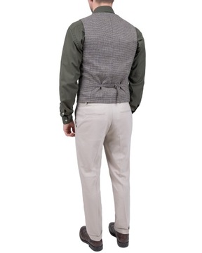 Kamizelka męska dwurzędowa pepitka elegancka casual brazowa - 58