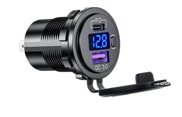 АВТОМОБИЛЬНОЕ ЗАРЯДНОЕ УСТРОЙСТВО USB QC3.0 + PD USB C КНОПКА ВКЛ./ВЫКЛ. ВОЛЬТМЕТРА