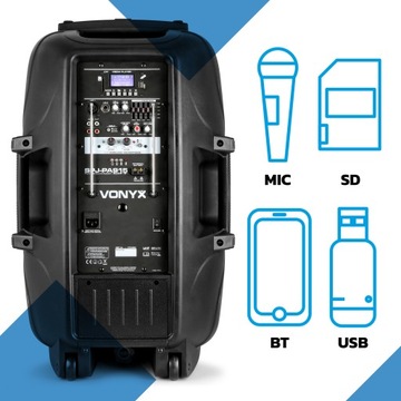 Активный динамик 15 дюймов BT 700 Вт MP3 2 микрофона UHF USB