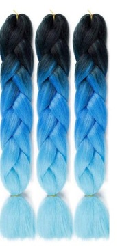 3x WŁOSY SYNTETYCZNE WARKOCZYKI OMBRE DREDY PROSTE KOLOROWE WARKOCZ NIEBIES