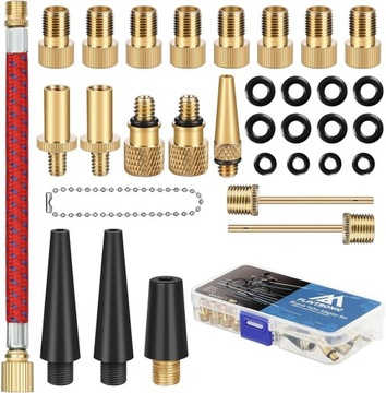 ZESTAW ADAPTERÓW KOŃCÓWEK DO POMPKI POMPOWANIA ROWERU KÓŁ OPON ZAWORY 32SZT