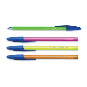 Długopisy 4szt z niebieskim tuszem, w kolorze neon