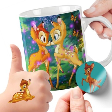ZESTAW NA PREZENT KUBEK DLA DZIECI TATUAŻE NAKLEJKI BAMBI JAKOŚĆ