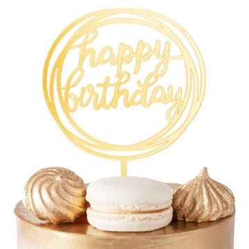TOPPER NA TORT HEPPY BIRTHDAY ZŁOTE OKRĄGŁE NA IMPREZĘ URODZINOWĄ