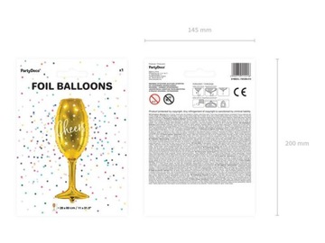 Balon foliowy - Kieliszek - Cheers - Złoty - 28 x 80 cm
