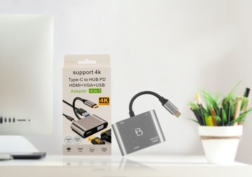 КОНЦЕНТР USB-C АДАПТЕР HDMI 4k VGA USB 3.0 PD