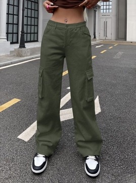Shein zielone spodnie cargo z kieszeniami bocznymi S