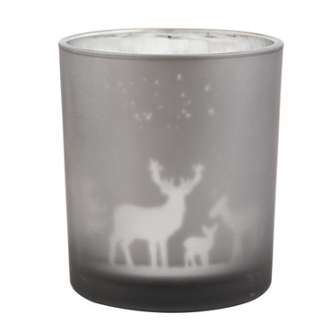 ŚWIECZNIK SZKLANY SREBRNY 10x9 SZARY TEALIGHT