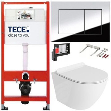 TECE ZESTAW PODTYNKOWY WC MISKA RIMLESS PRZYCISK CHROM POŁYSK FRESH 7W1