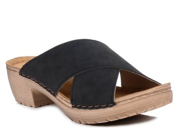 Klapki chodaki damskie na obcasie letnie czarne Inblu BL-03 39