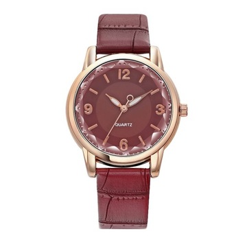 Women Watch Dual-color Round Dial Faux Leather Strap Elegant