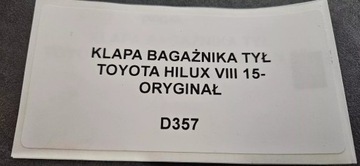 VÍKO KUFRU KUFRU ZADNÍ TOYOTA HILUX VIII 2015- ORIG.