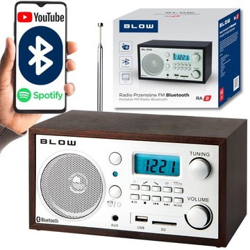 RADIO KUCHENNE BLUETOOTH PRZENOŚNE RETRO LCD ANTENA FM USB SD ZEGAR BUDZIK