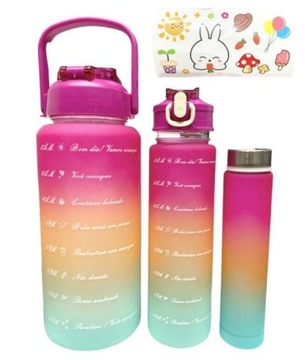 БУТЫЛКА ДЛЯ ВОДЫ С СОЛОМОЧКОЙ С ИЗМЕРЕНИЕМ ФИТНЕСА МОТИВАЦИЯ НАБОР ИЗ 3 ШТ.