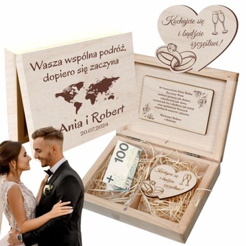Pudełko na pieniądze PREZENT na ŚLUB dla MŁODEJ PARY PREZENT ŚLUBNY IMIONA