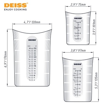 Силиконовый мерный стакан Deiss PRO, кухонный кувшин, мл/унция, набор из 3 шт.