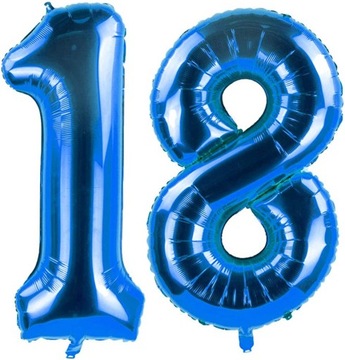Ogromne Balony Niebieski Cyfra 18 Urodzinowe 100CM