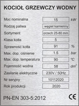 Tabliczka znamionowa 4 na piec kocioł grzewczy CO grawerowana 75x100 Gratis