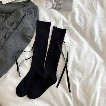Solid Color Bow Stockings Fashion Ribbon Japa