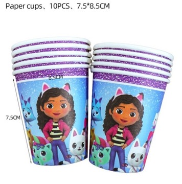 Набор ТАРЕЛКИ, КРУЖКИ, САЛФЕТКИ, Кошачий домик Габи, Украшение на ДЕНЬ РОЖДЕНИЯ, 40 шт.