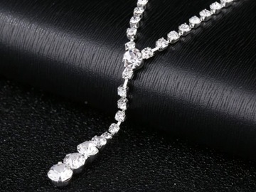 Srebrny komplet biżuterii srebrzony ślubnej kolia krawatka prezent kolczyki