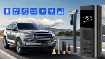 КОМПРЕССОРНЫЙ НАСОС ДЛЯ АВТОМОБИЛЬНЫХ ШИН, ВЕЛОСИПЕДОВ, МОТОЦИКЛОВ, LCD USB, 6000 мАч, МИНИ