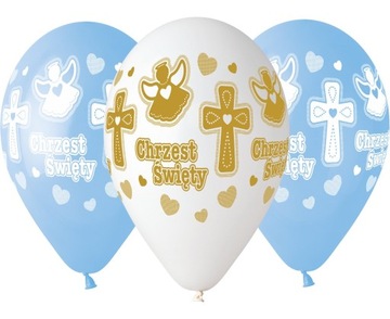 Balony Chrzest Św. Chłopiec niebieskie Chrzciny 5x