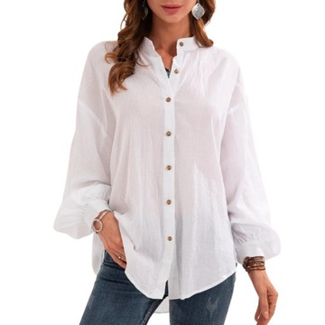 Elegancka bawełniana damska biała bluzka przewiewna z ozdobnymi guzikami