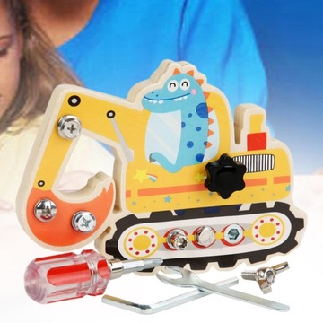 Доска для привинчивания Деревянная игрушка для привинчивания Сенсорная доска для экскаватора на день рождения