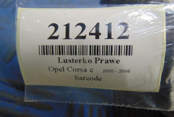 OPEL CORSA C FACELIFT ZRCÁTKO PRAVÉ KÓD LAK Z20N