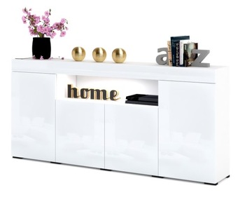 Duża Biała Komoda Szafka 200cm Wysoki Połysk + LED