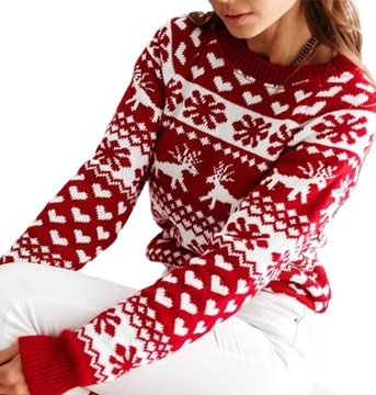 Sweter świąteczny śnieżynki renifery serduszka ciepły Boże Narodzenie