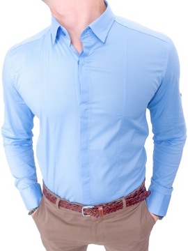 Elegancka koszula meska niebieska kryta plisa- 3XL
