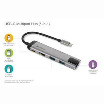 USB-концентратор Verbatim, 5 портов, USB 3.0, HDMI, Ethernet