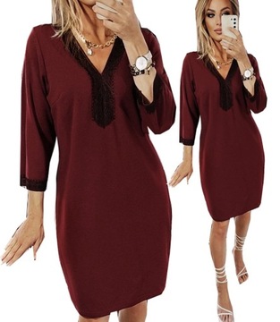 .SUKIENKA BORDOWA BURGUNDOWA PROSTA ELEGANCKA DOPASOWANA OŁÓWKOWA 3XL