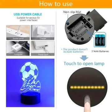 НОЧНАЯ ЛАМПА 3DLAMP ШАРОВАЯ ПРОБКА МНОГОЦВЕТНАЯ НАСТОЛЬНАЯ ЛАМПА