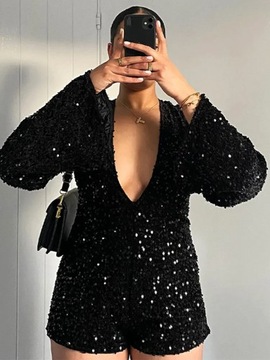 Sukienka Seksowna sukienka Mini z głębokim dekoltem w szpic czarna cekino